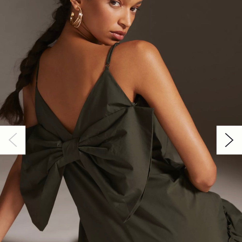 Anthropologie Olive Green Midi Dress with Bow Back